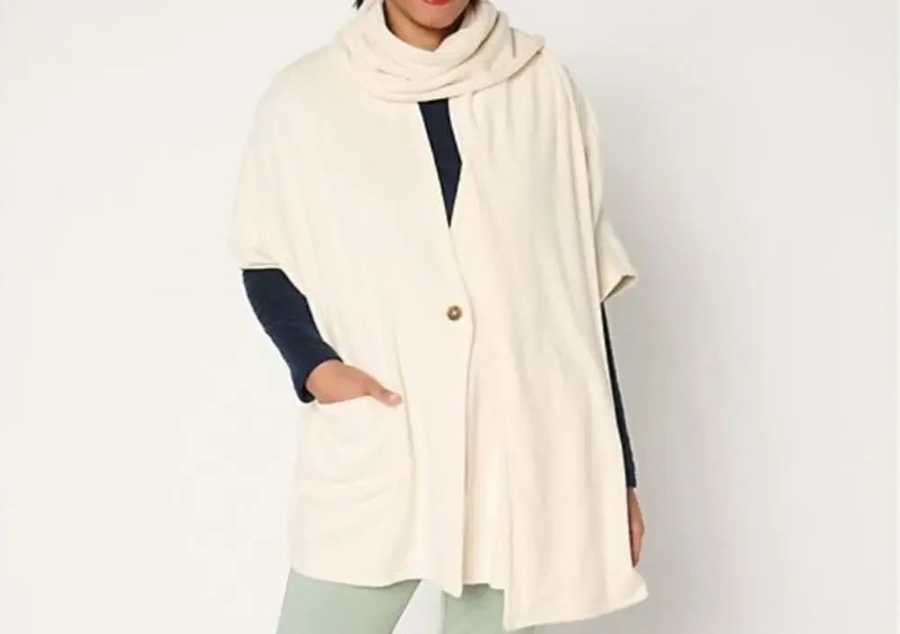 Cuddl Dud One Size Reg Cream Stretch Fleece Wrap Removable Scarf A667660 NWOT